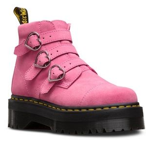 Dr. Martens x Lazy Oaf Pink Suede Buckle Boots